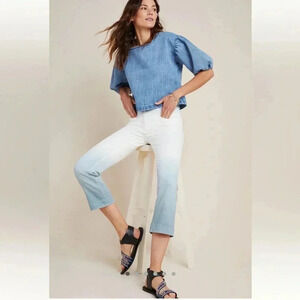 NWT Anthropologie pilcro high rise slim dip dye blue white cropped jeans 32 new